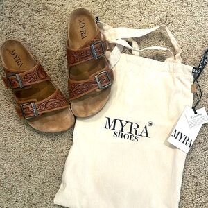 Brand new Myra sandals, real leather, size 8